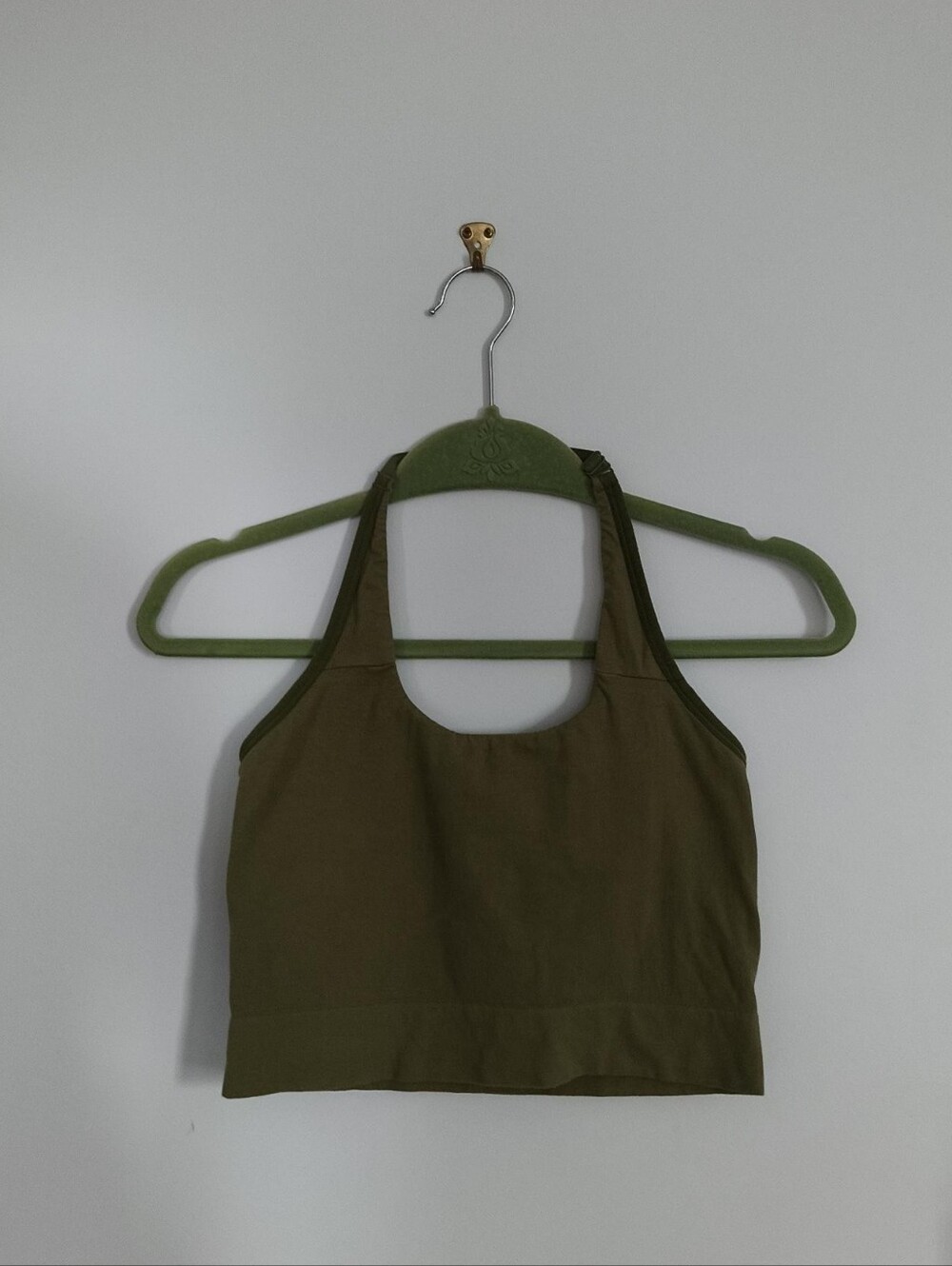 Auden olive green cotton & nylon halter tank top/sports bra